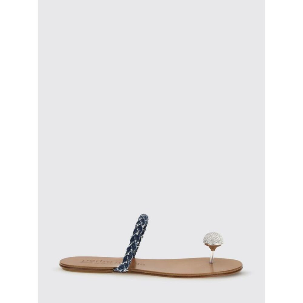 Pipa Woven Denim And Leather Sandals With Rhinestones Pedro Garcia